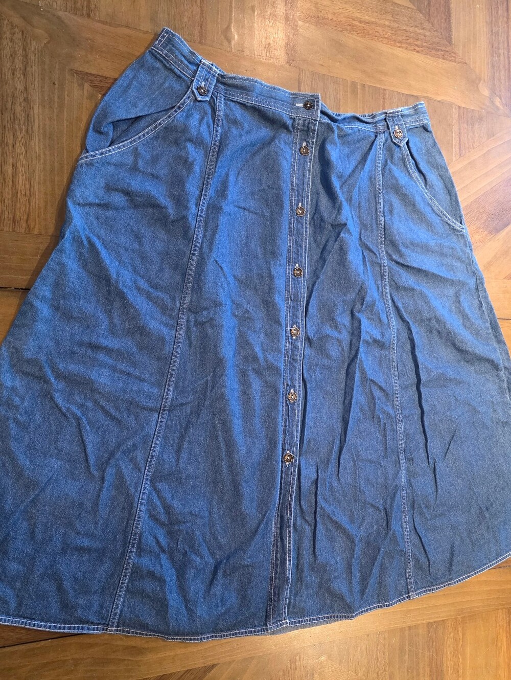 Koret City Blues Western Midi Denim Button Front Skirt Sz 22 W Stretch Waist